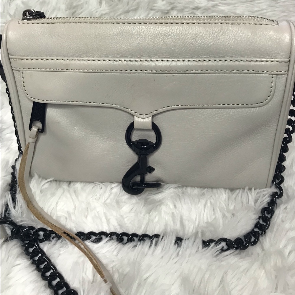 Rebecca Minkoff Mini M.A.C. Beige Crossbody Purse Leather Black Hardware (eba